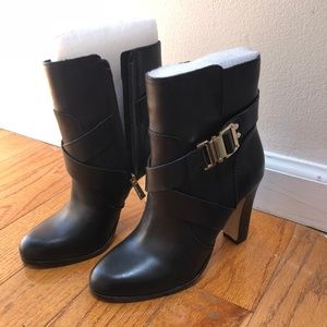 Vince Camuto Black Leather Heeled Boots Gold *NW*